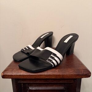Y2K Enzo Angiolini Black White Striped Sandal Heels